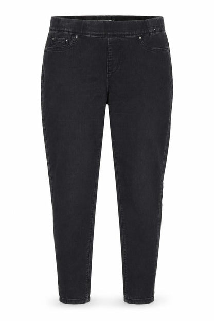 Front view of Denim & Co. women’s black denim jegging jeans, size UK 12, 26-inch leg
