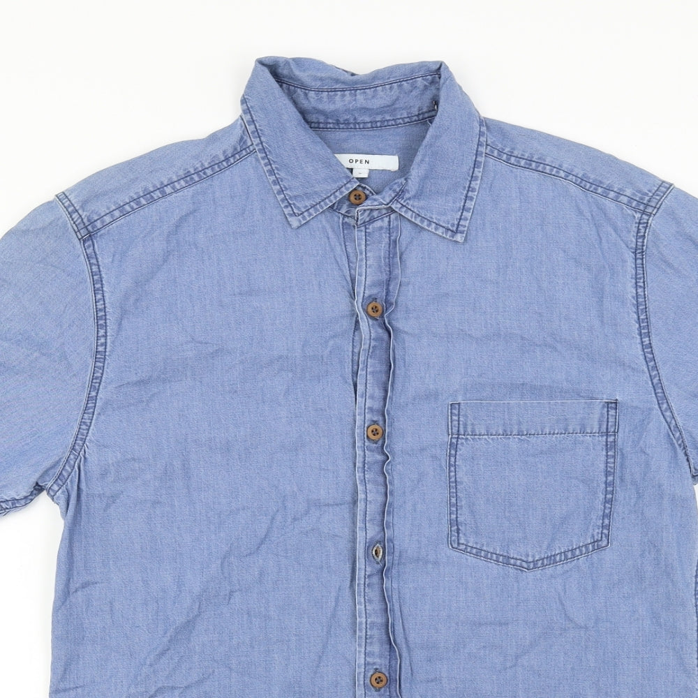 Mens UK Size S open Blue  Button-Up Sleeveless Casual Shirt