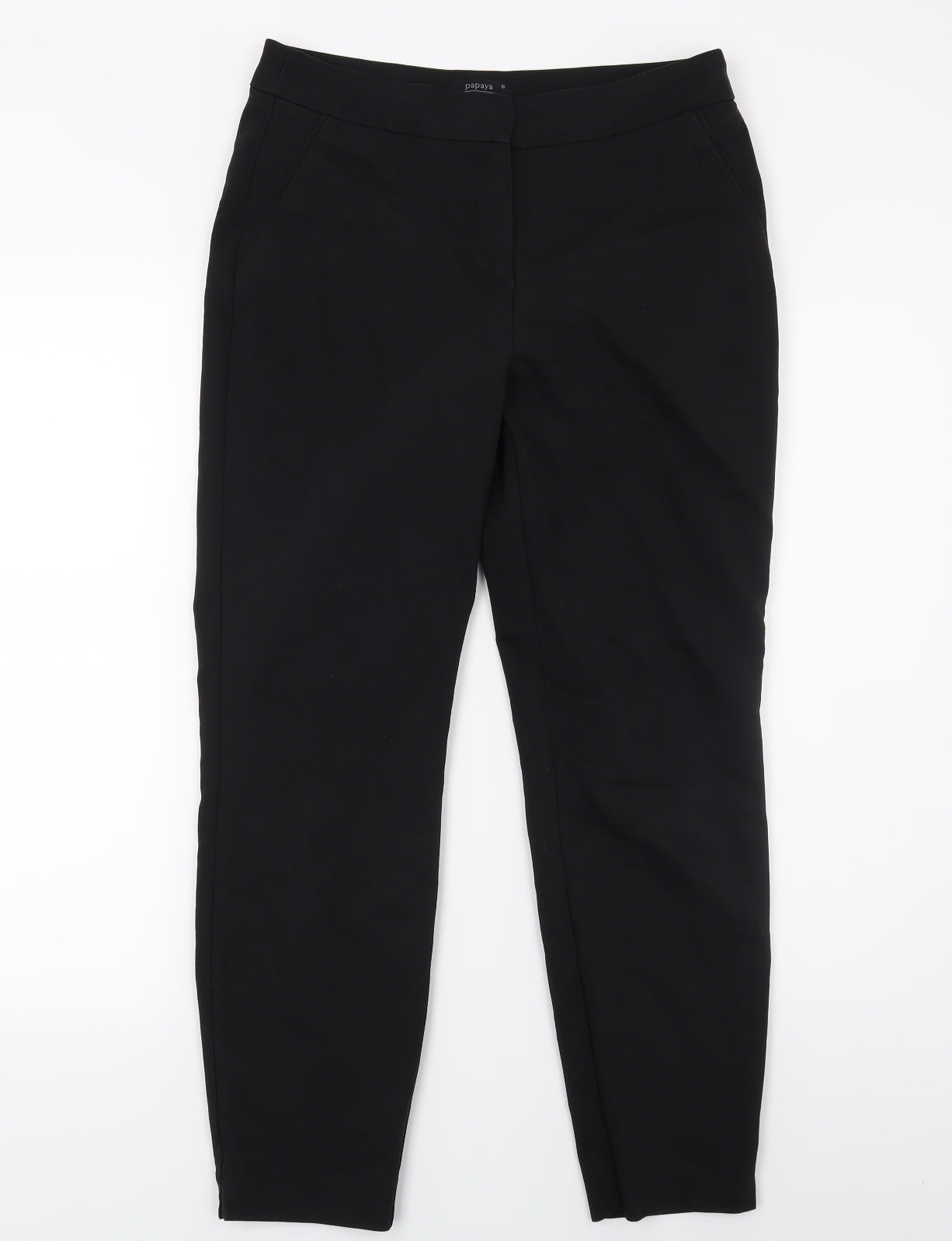 Womens UK Size 10 Papaya Regular Fit Capri Black Trousers