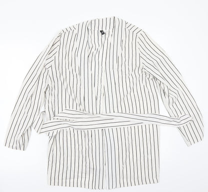 H&M Womens White Striped  Cardigan Jumper Size M