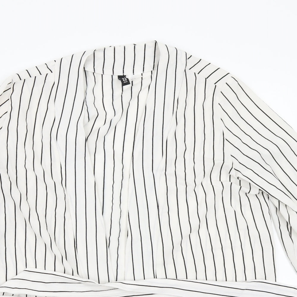 H&M Womens White Striped  Cardigan Jumper Size M