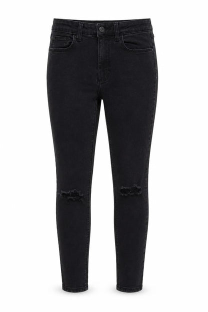 Front view of Denim & Co. women’s black denim skinny jeans, size UK 10, 27-inch leg