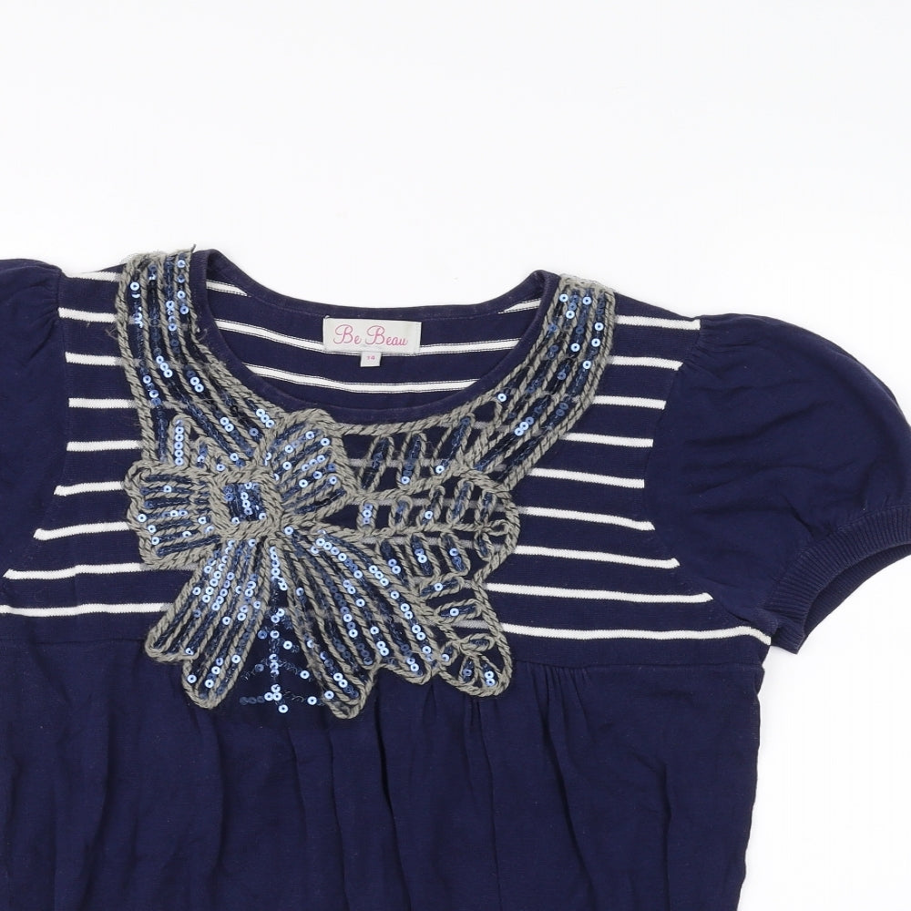 Be Beau Womens Blue Striped  Pullover Jumper Size 14