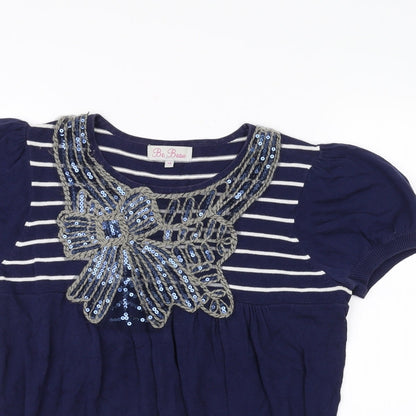 Be Beau Womens Blue Striped  Pullover Jumper Size 14