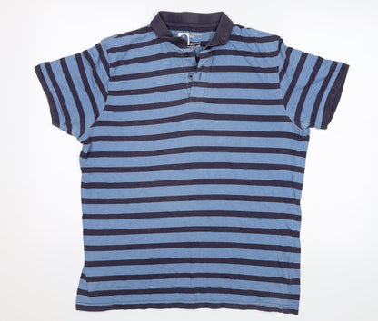 Cedar Wood State Mens Blue Striped   Polo Size L