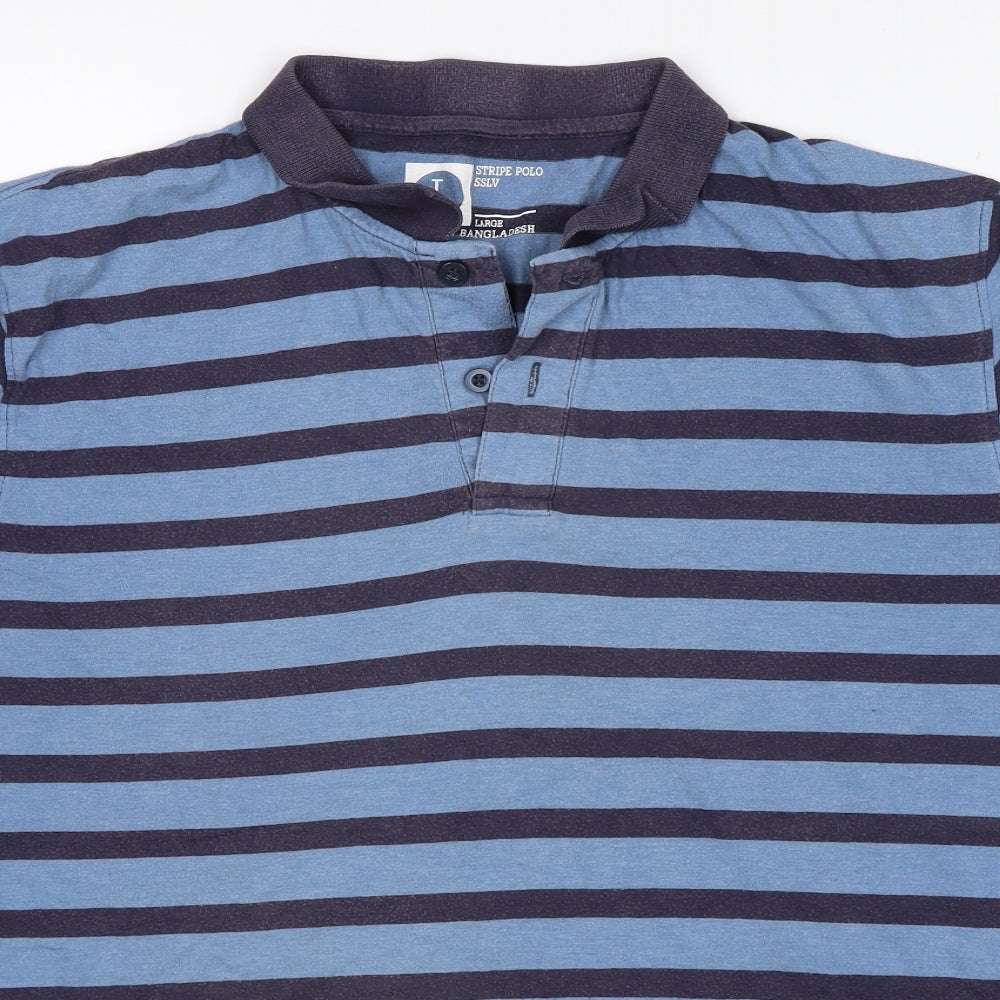 Cedar Wood State Mens Blue Striped   Polo Size L