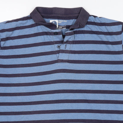 Cedar Wood State Mens Blue Striped   Polo Size L