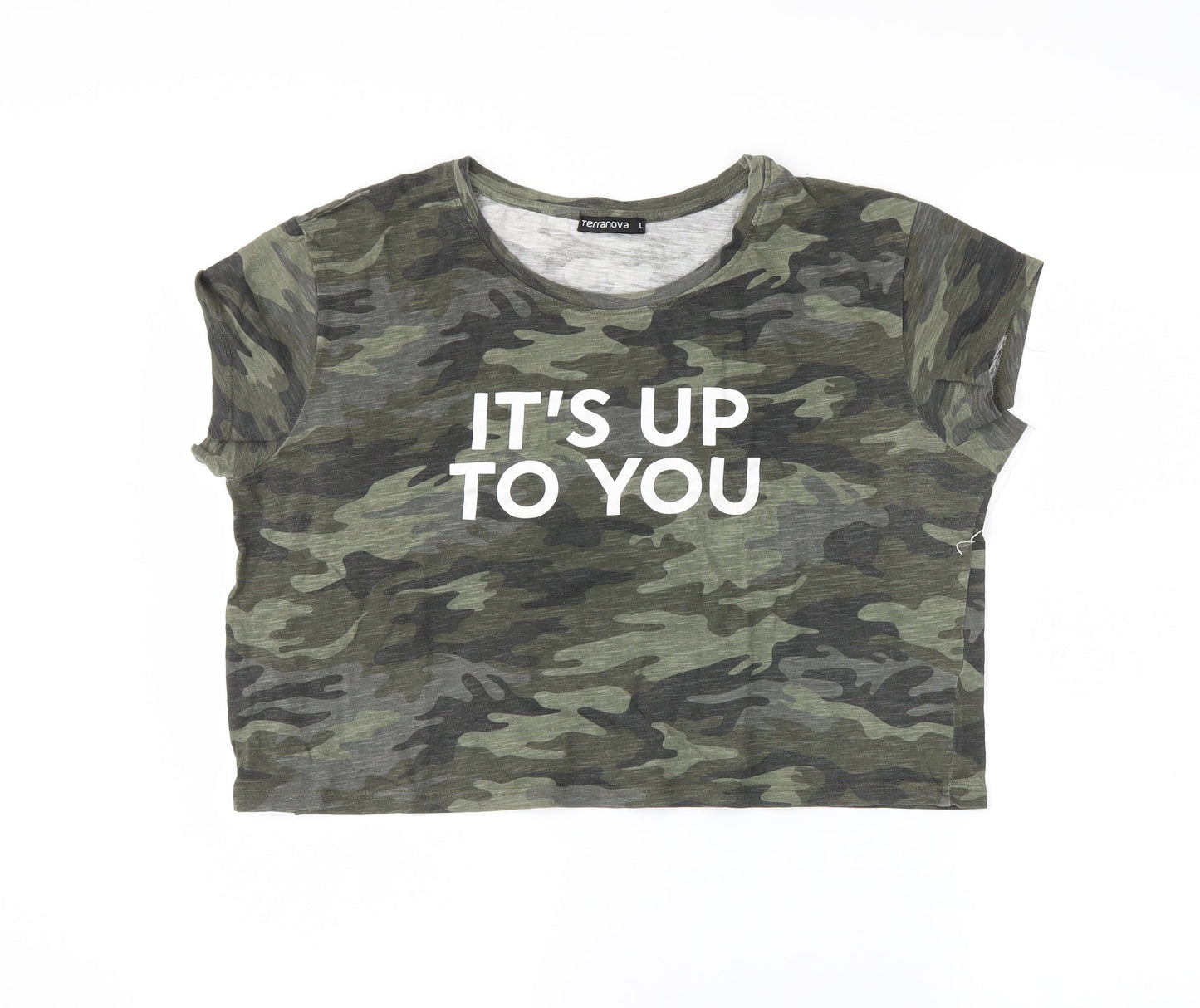 Womens UK Size L Terranova Green Cropped T-Shirt