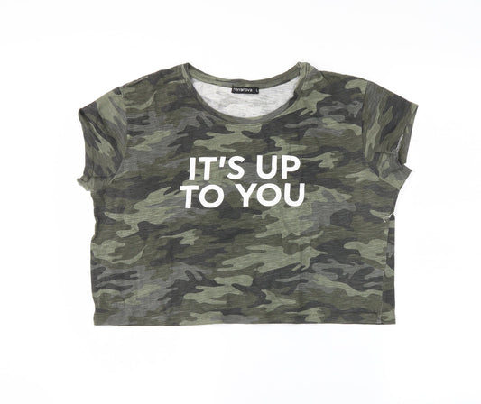 Womens UK Size L Terranova Green Cropped T-Shirt
