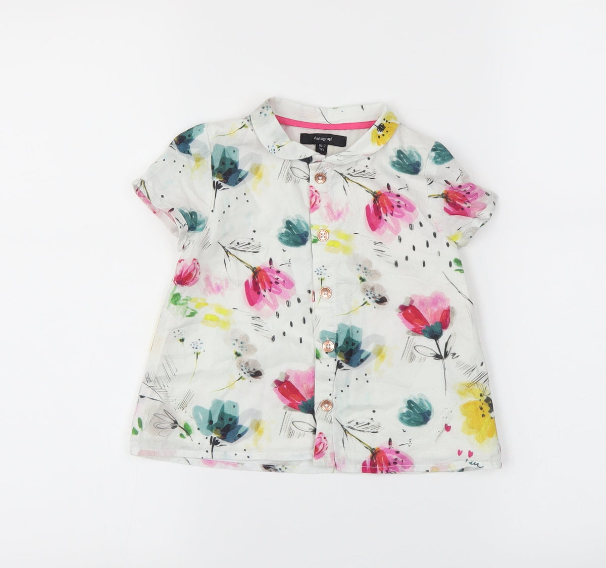 Marks & Spencer Girls White Floral  Basic Button-Up Size 18-24 Months