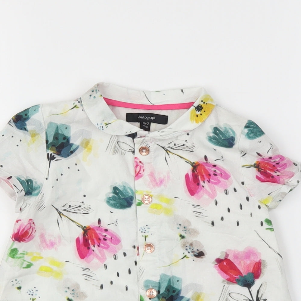 Marks & Spencer Girls White Floral  Basic Button-Up Size 18-24 Months