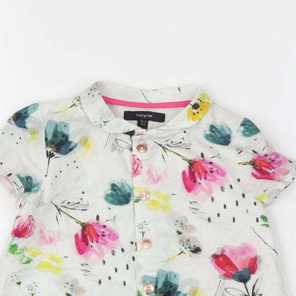 Marks & Spencer Girls White Floral  Basic Button-Up Size 18-24 Months