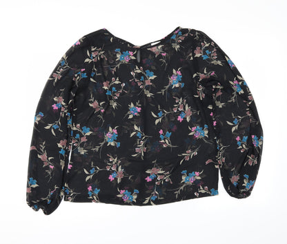 g:21 Womens Black Floral  Basic Blouse Size 12