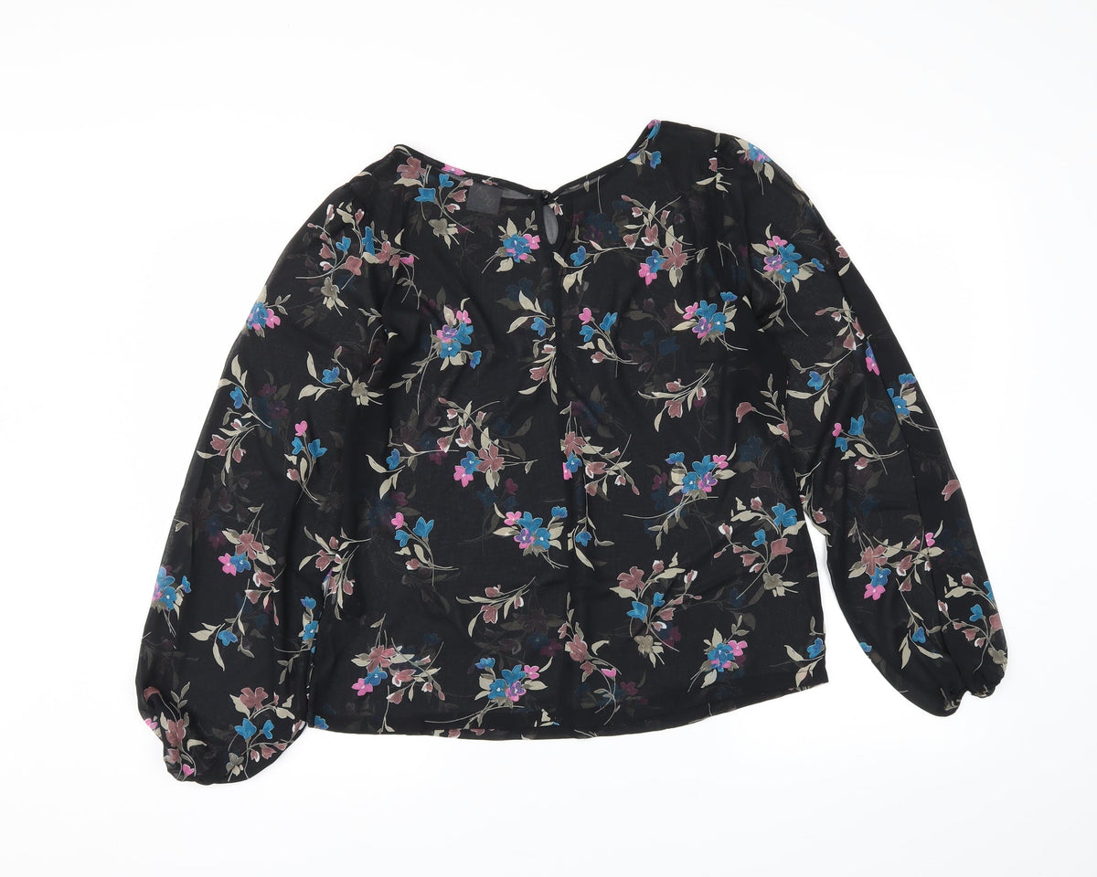 g:21 Womens Black Floral  Basic Blouse Size 12