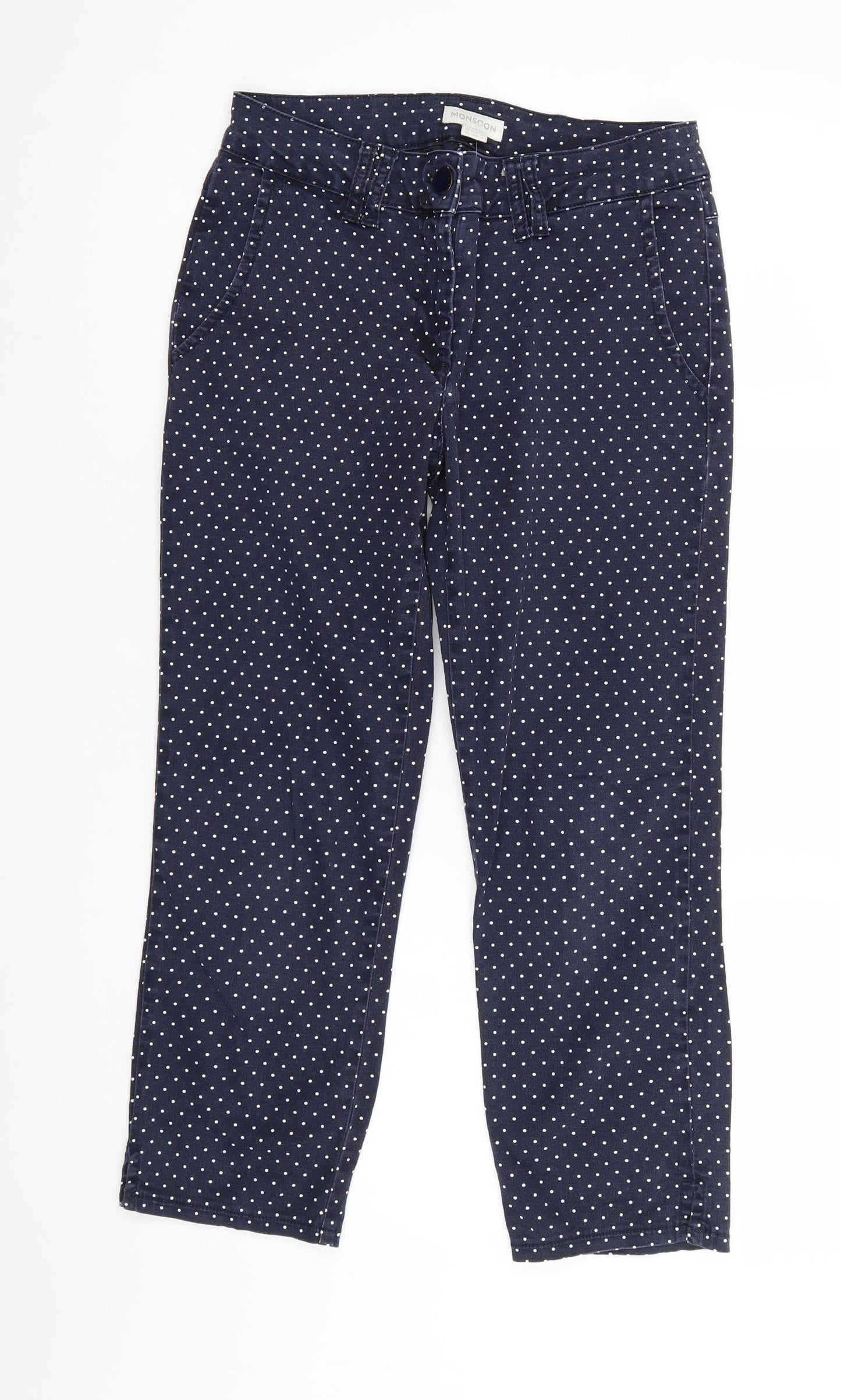 Monsoon Womens Blue Polka Dot Denim Straight Jeans Size 10 L25 in