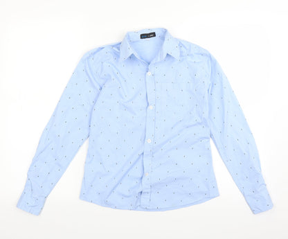 Mens UK Size M Blue Camp Blue  Button-Up Long Sleeve Casual Shirt