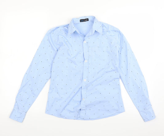 Mens UK Size M Blue Camp Blue  Button-Up Long Sleeve Casual Shirt