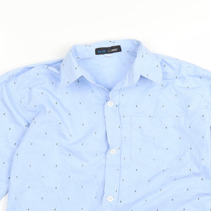 Mens UK Size M Blue Camp Blue  Button-Up Long Sleeve Casual Shirt