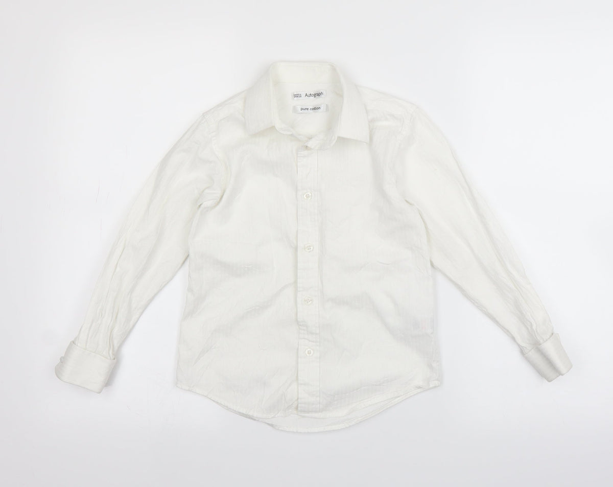 Marks & Spencer Boys White   Basic Button-Up Size 8 Years