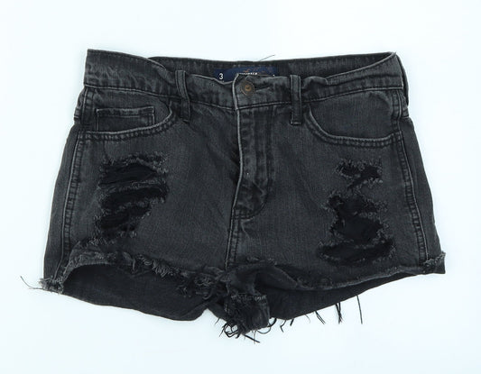 Hollister Womens Beige  Denim Hot Pants Shorts Size 26 in - Distressed