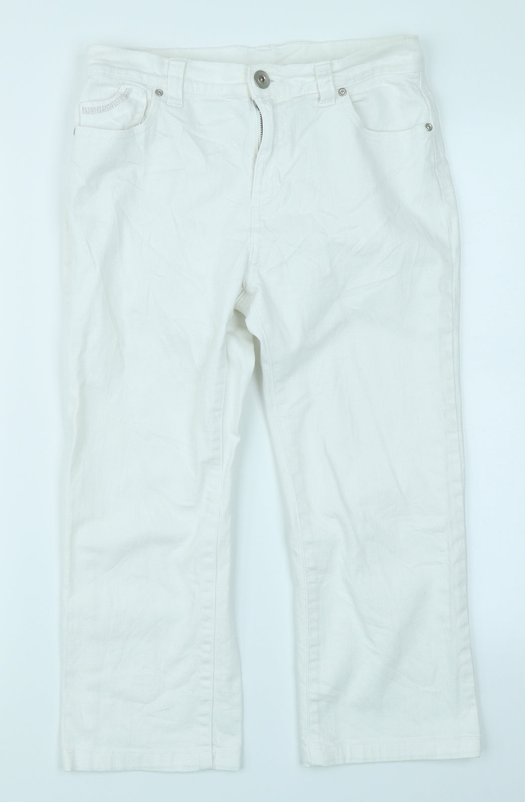 Womens UK Size 8 Marks & Spencer Regular Fit Capri White Jeans