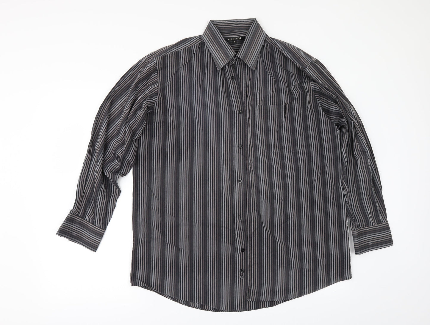 George Mens Grey Striped   Button-Up Size 16