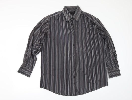 George Mens Grey Striped   Button-Up Size 16