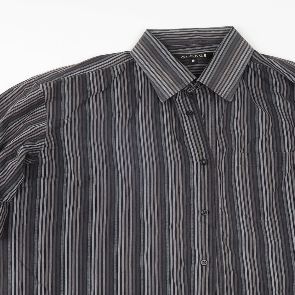 George Mens Grey Striped   Button-Up Size 16