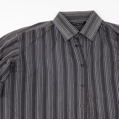 George Mens Grey Striped   Button-Up Size 16