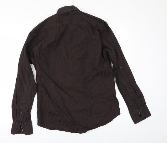 Mens UK Size S Debenhams Brown  Button-Up Long Sleeve Casual Shirt