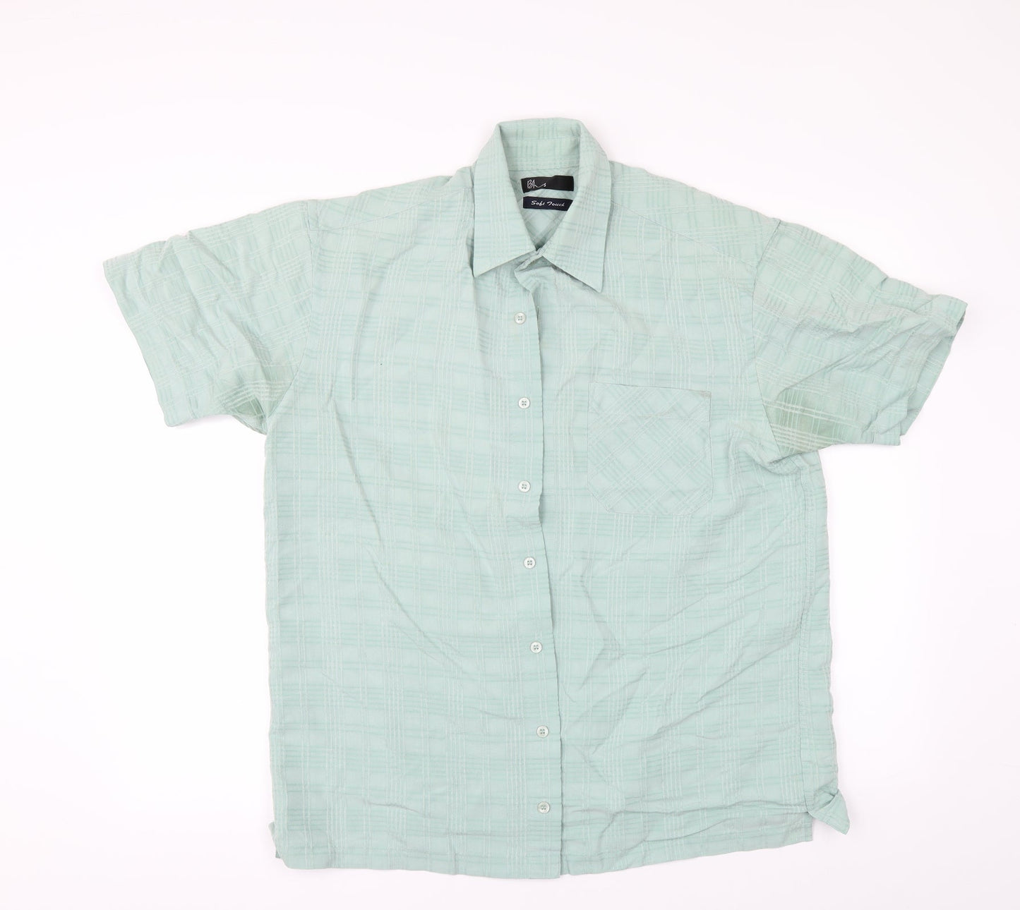 Mens UK Size M BHS Green  Button-Up Short Sleeve Casual Shirt