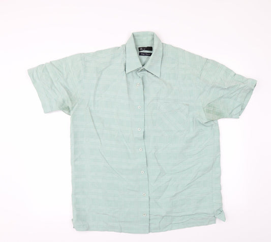 Mens UK Size M BHS Green  Button-Up Short Sleeve Casual Shirt