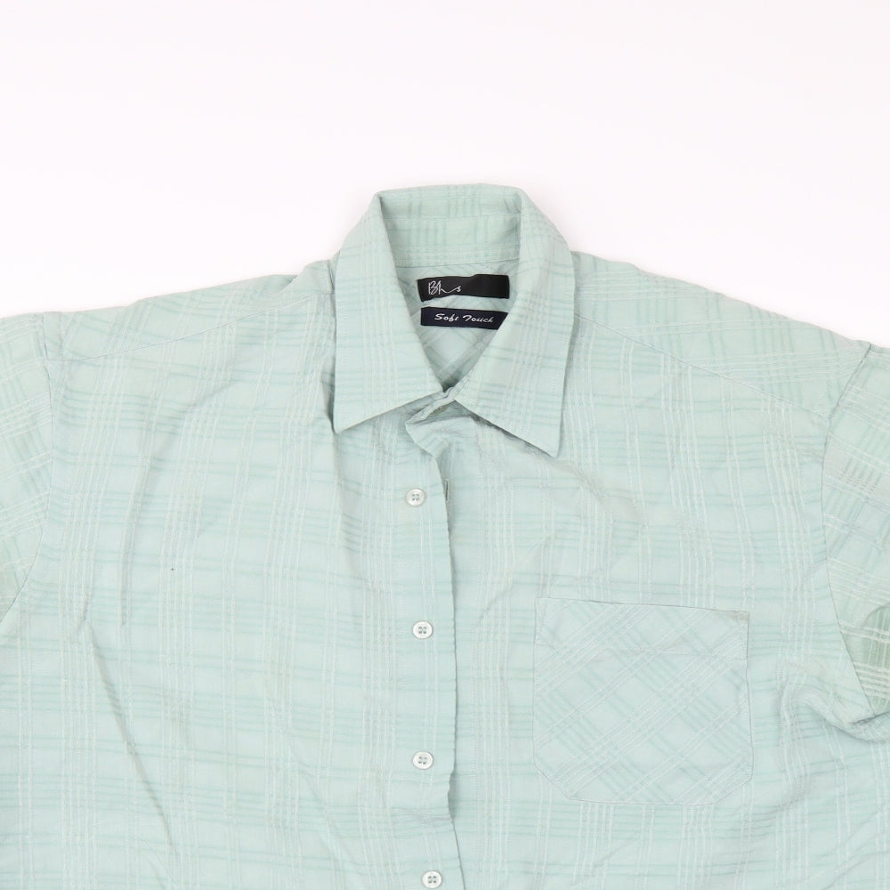 Mens UK Size M BHS Green  Button-Up Short Sleeve Casual Shirt