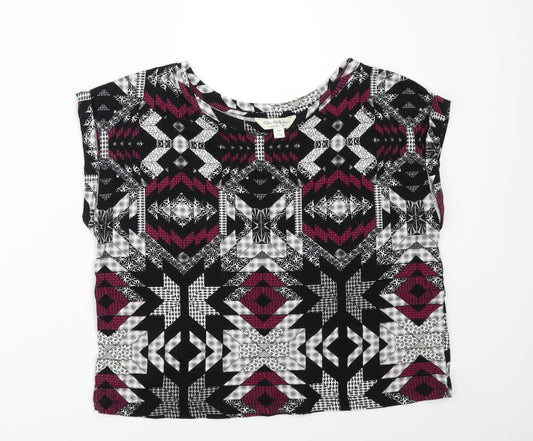 Miss Selfridge Womens Black Geometric  Basic T-Shirt Size 10