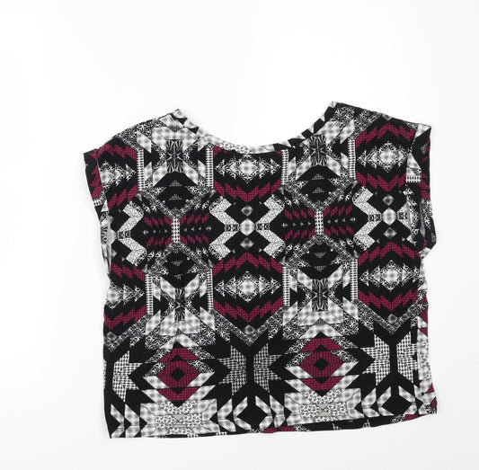 Miss Selfridge Womens Black Geometric  Basic T-Shirt Size 10