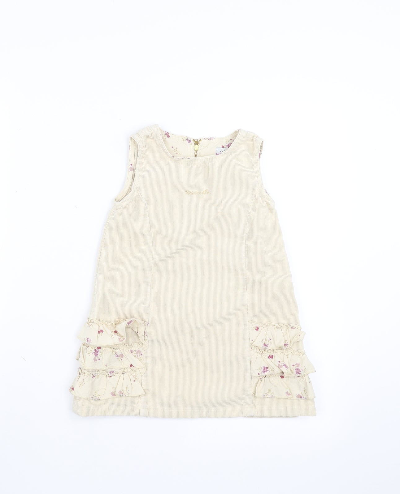 children Girls Beige  Corduroy Shift  Size 3 Years  - floral detail