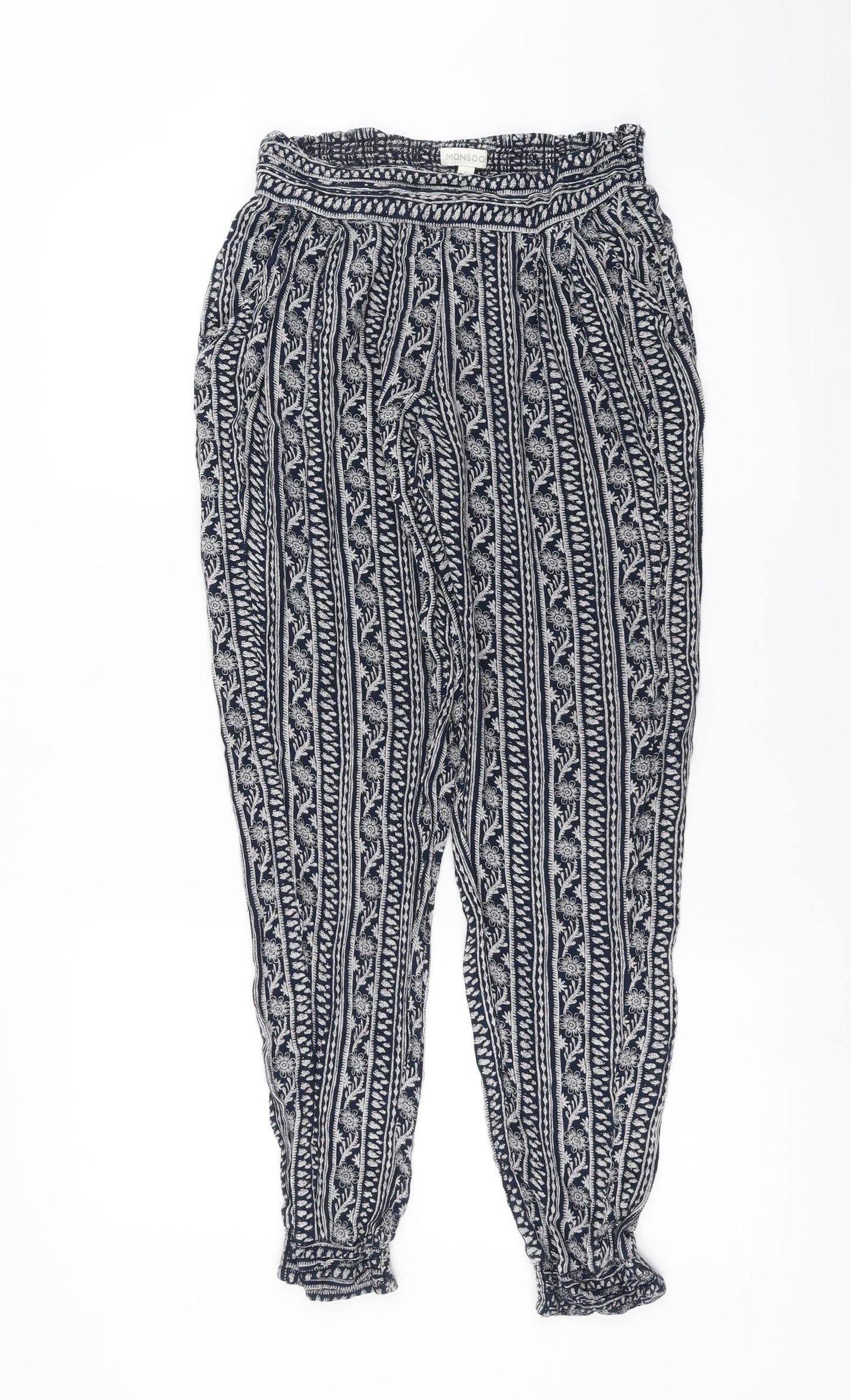 Monsoon Womens Blue Floral  Trousers  Size S L29 in