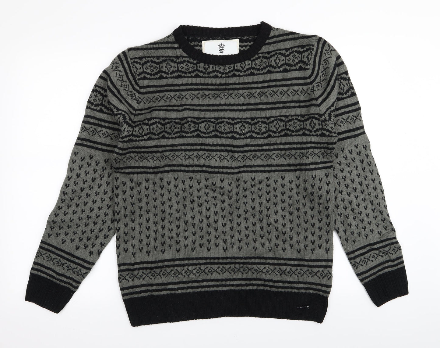 Soul Star Mens Green Geometric  Pullover Jumper Size XL