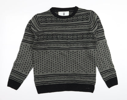 Soul Star Mens Green Geometric  Pullover Jumper Size XL