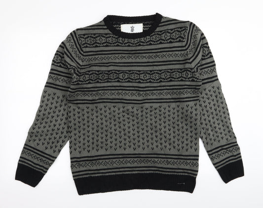 Soul Star Mens Green Geometric  Pullover Jumper Size XL