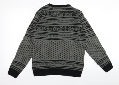 Soul Star Mens Green Geometric  Pullover Jumper Size XL