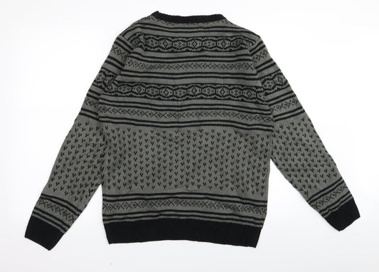 Soul Star Mens Green Geometric  Pullover Jumper Size XL