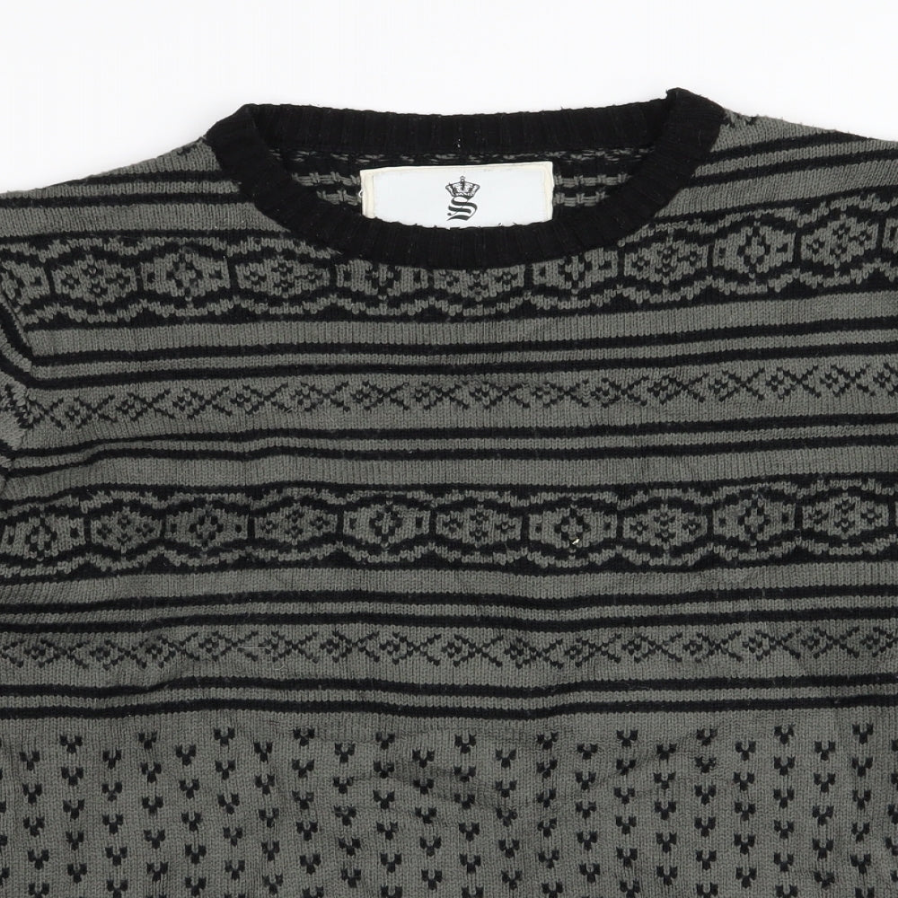 Soul Star Mens Green Geometric  Pullover Jumper Size XL