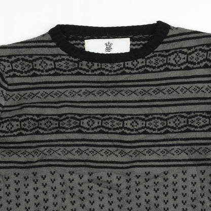 Soul Star Mens Green Geometric  Pullover Jumper Size XL