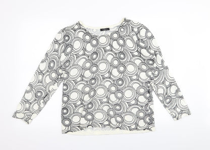BM Womens White Geometric  Pullover Jumper Size M