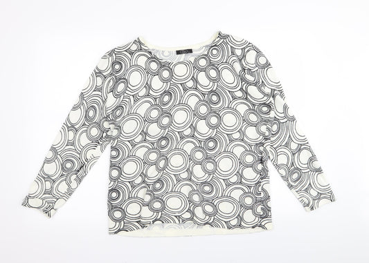 BM Womens White Geometric  Pullover Jumper Size M