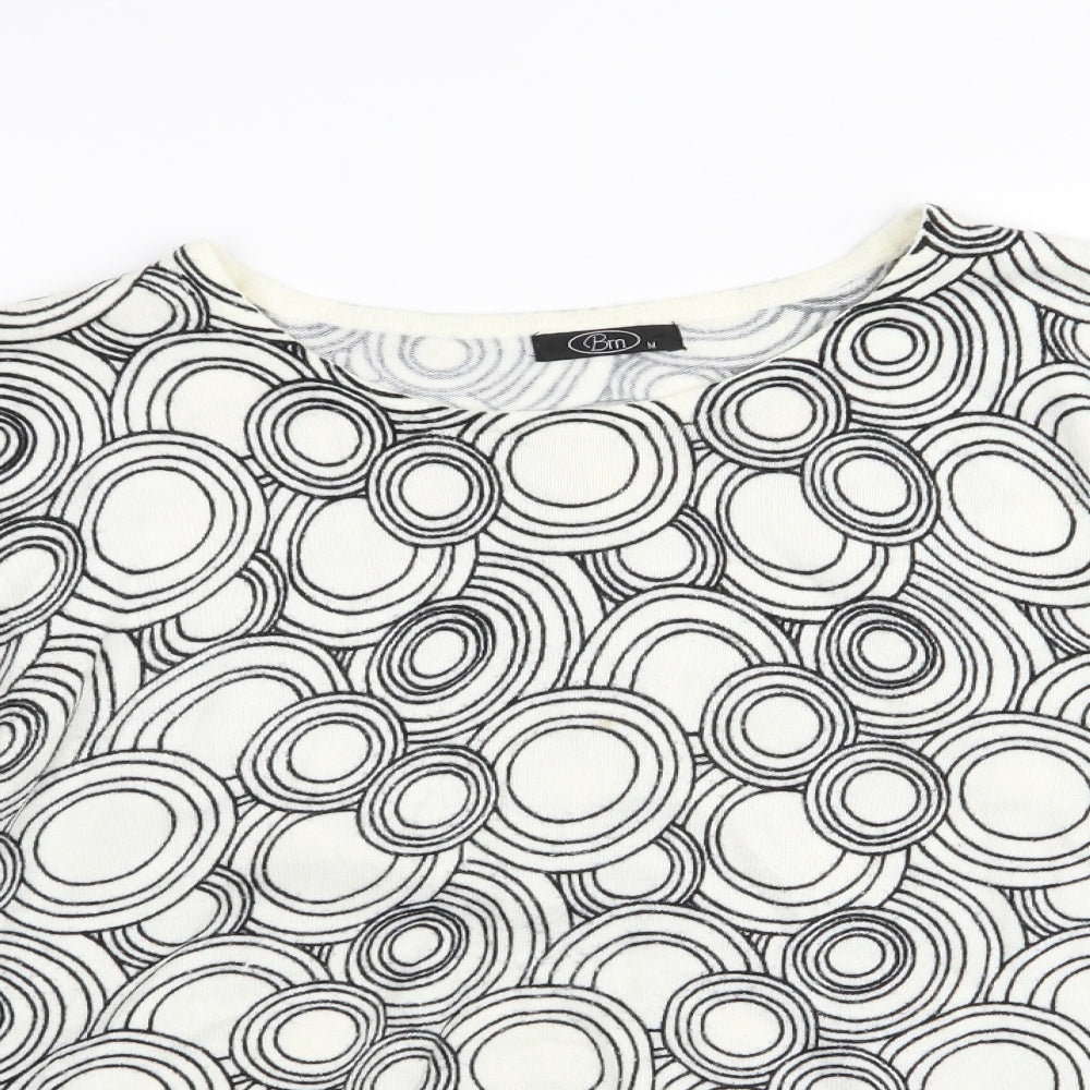 BM Womens White Geometric  Pullover Jumper Size M