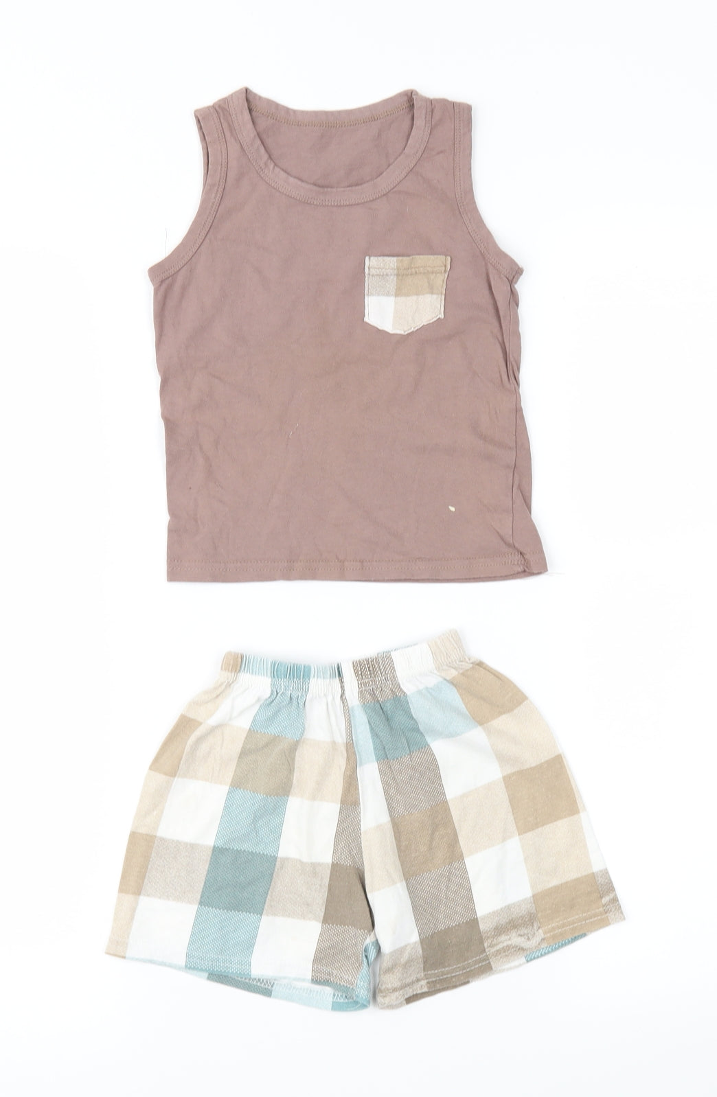 SheIn Boys Brown Check  Shorts Outfit/Set Size 18 Months