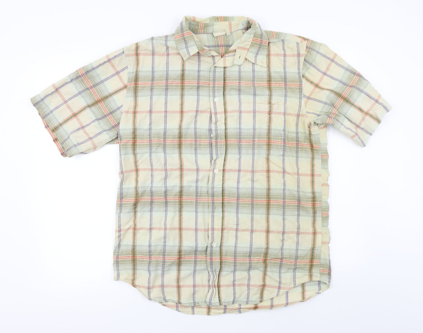 Mens UK Size M Cotton Traders Yellow  Button-Up Short Sleeve Casual Shirt