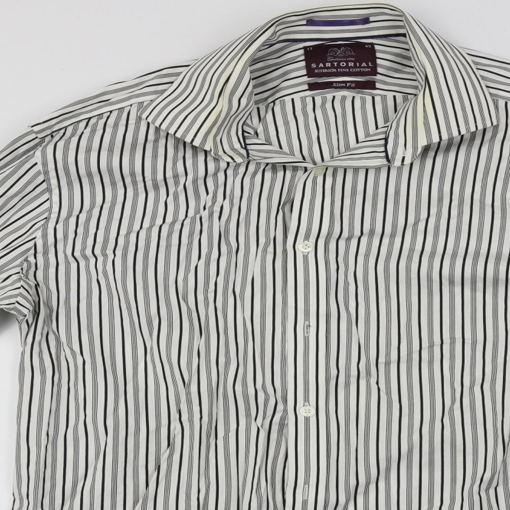 Sartorial  Mens White Striped   Button-Up Size XL